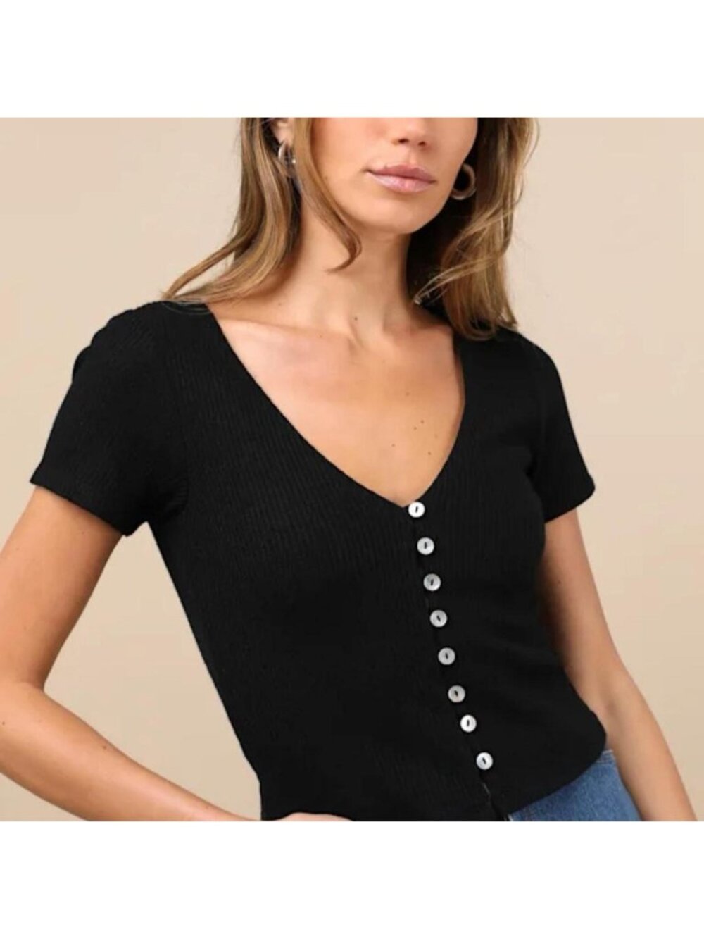 Lulus black button up top Size L #summer #blacktop #fashion #cute #casual